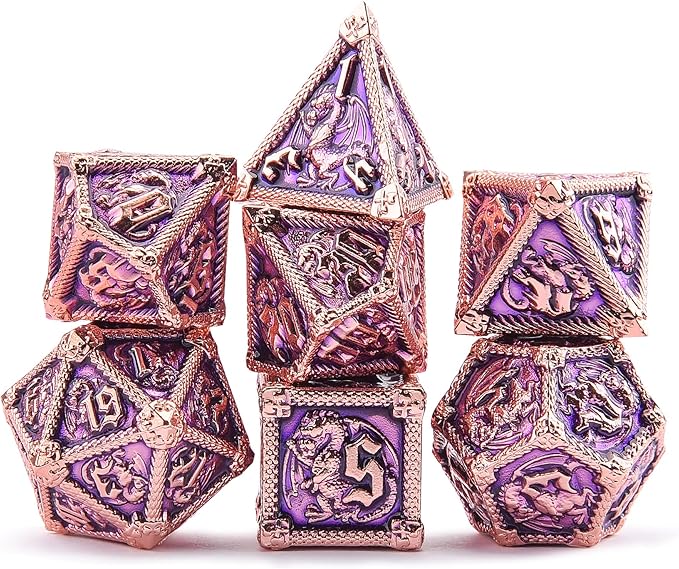 AUSTOR 7-Die Metal DND Dice Set Dungeons and Dragons Polyhedral Roll Playing Dice with Box D20 D12 D10 D% D8 D6 D4 for Pathfinder MTG RPG Board Games