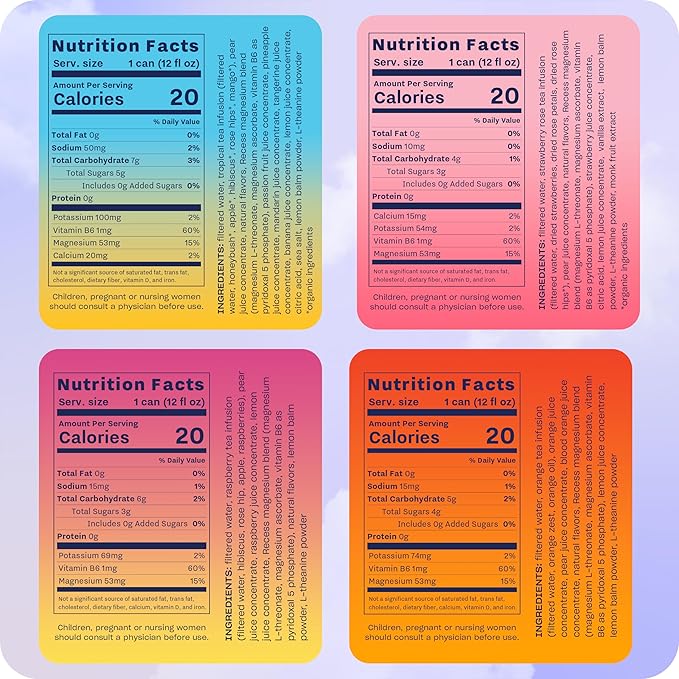 Recess Mood Magnesium & Adaptogen Drink, Relaxation Beverage, 12 Ounce (Paradise Sampler Variety Pack, 12 Pack)