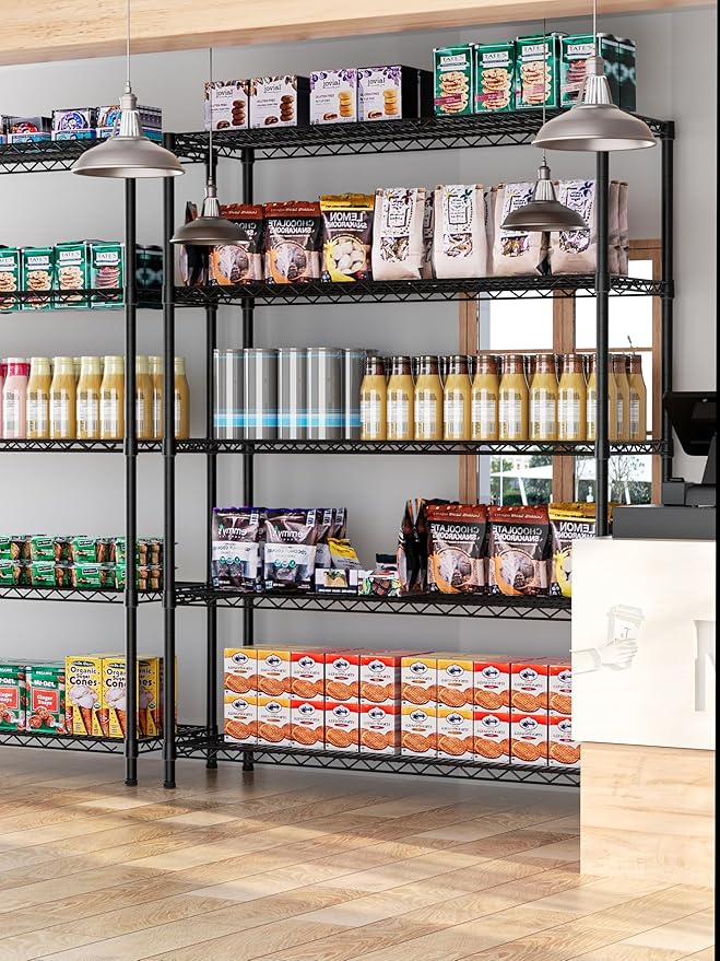 5 Tier Adjustable Storage Shelves Heavy Duty Metal Utility Shelf 1750LBS Capacity Wire Shelving Unit Organizer Rack for Home Kitchen Garage Pantry Room 18" D x 46" W x 77" H Black