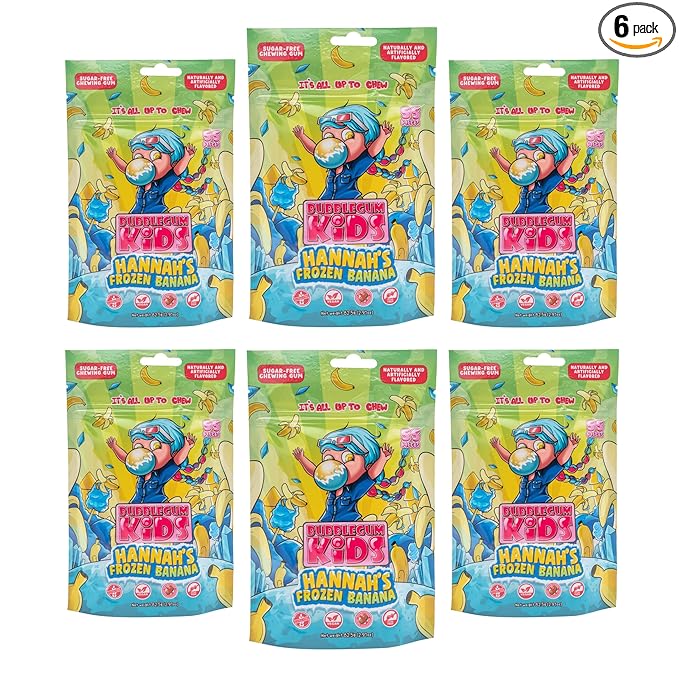 Bubblegum Kids Sugar Free Gum - For Kids and Adults - Vegan Friendly - Retro, Parent Approved Bubble Gum with Burst of Sweet Flavor - Hannah's Frozen Banana (Banana 6-Pack)