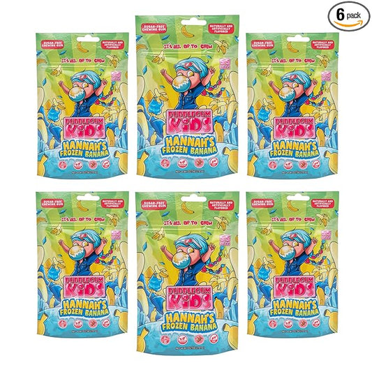Bubblegum Kids Sugar Free Gum - For Kids and Adults - Vegan Friendly - Retro, Parent Approved Bubble Gum with Burst of Sweet Flavor - Hannah's Frozen Banana (Banana 6-Pack)