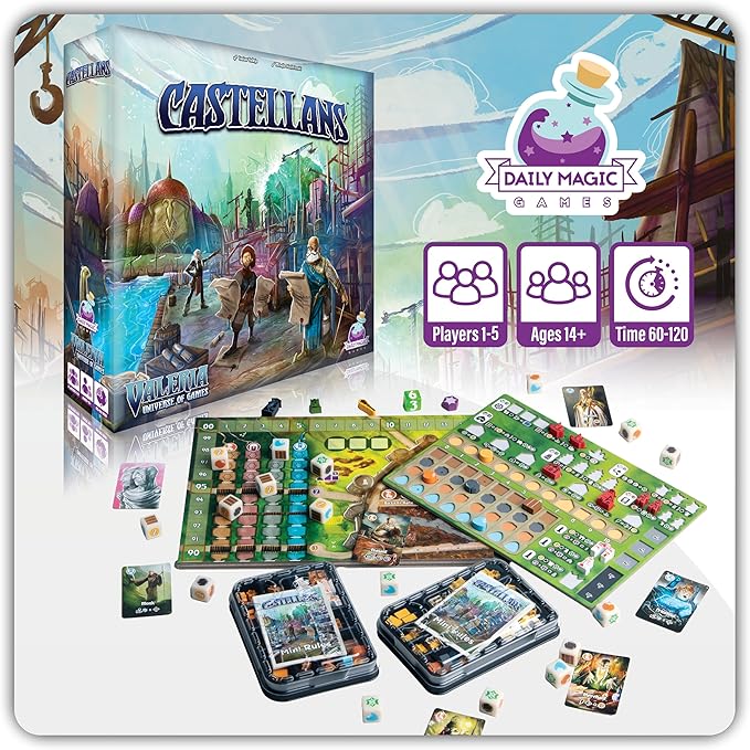 Castellans Board Game - Valeria Universe of Games - Strategy Board Game with Dice Drafting, Resource Management, and Area Control. Game Night for 1-5 Players, Solo Game Mode