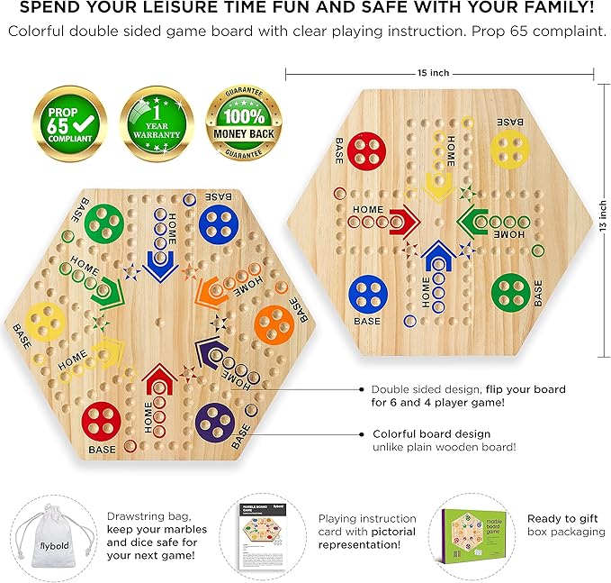 Flybold Wooden Game Set - 6 x 10 x 6 Inches - Family-Friendly Game for Kids and Adults - Board Games for Adults for Indoor/Outdoor Fun, BBQs, Parties, and Picnics