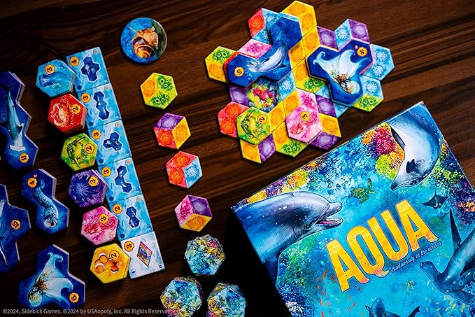 Aqua Board Game, Fun Strategy Game for Adults and Family, Thematic Oceanic Tile Placement Game, Ages 8+, 1-4 Players, 30-45+ Minute Playtime, Solo and Competitive Modes
