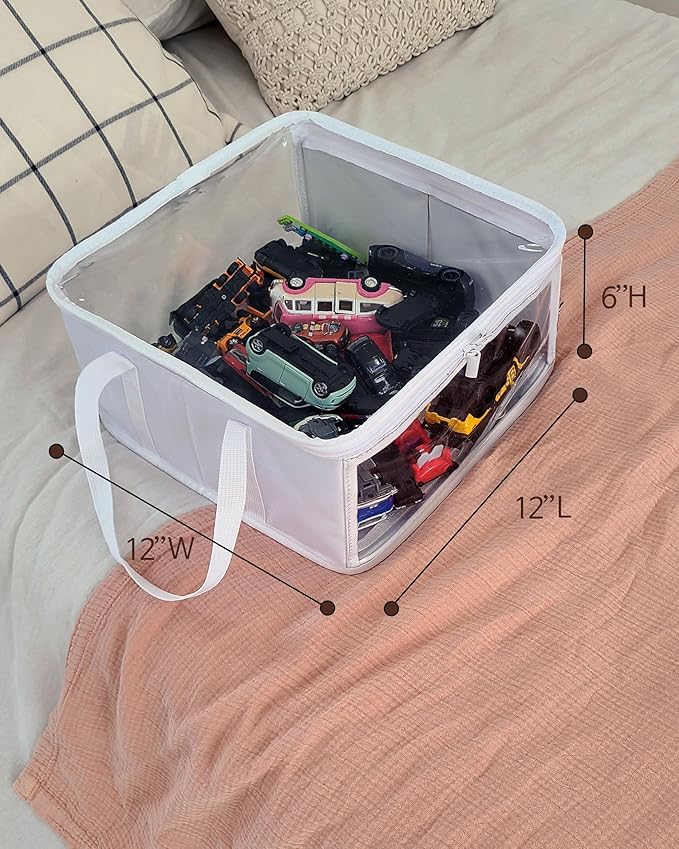 holay 2 Pack Storage Bins PVC Boxes with Transparent Lid & Handles - Durable & Foldable - Multi-Purpose Organizer for Clothes, Books, and More (White, Medium)