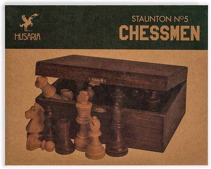 Husaria Staunton Tournament No. 5 Chessmen with 2 Extra Queens and Wooden Box, 3.5-inch Kings