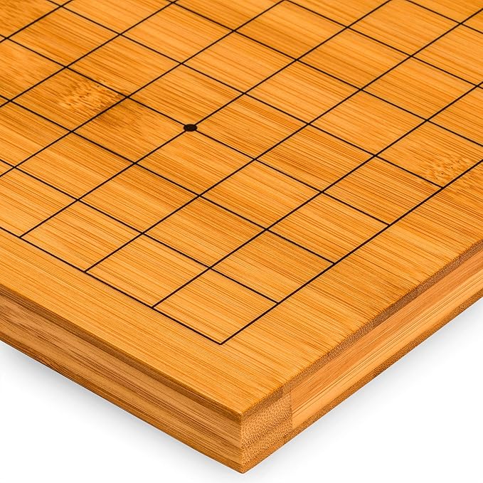 Yellow Mountain Imports Bamboo 0.8-Inch Reversible 19x19 / 13x13 Go Game Set Board with Single Convex Melamine Stones and Bamboo Wood Bowls Set - Classic Strategy Board Game (Baduk/Weiqi)