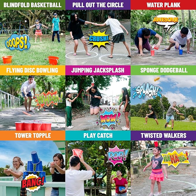 Funwares Minute of Fun Game - Minute to Win It Games for Kids, Adults, Teens, Families, Game Night, Gift for Home, Birthdays, or Travel. 2-12 Players! Outdoor - 272 Challenges