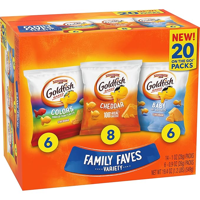 Goldfish Family Faves Crackers, Cheddar, Colors and Baby Crackers Snack Packs, 20-Ct Variety Pack