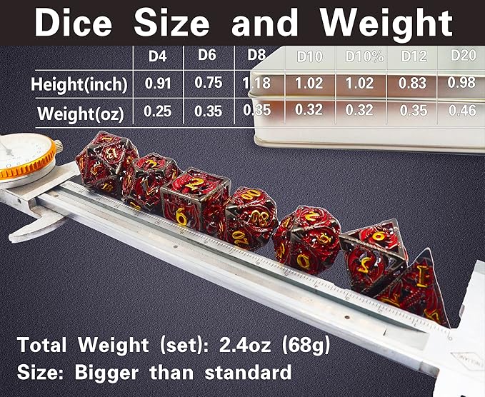 Metal DND Dice Set Dungeons and Dragon Dice Set Hollow Dragon Polyhedral Magic 7 PCS Dice Set with Gift Metal Box for Dungeons and Dragons Table Games Play Cards MTG(Dragon_Black Red Plus Gold)