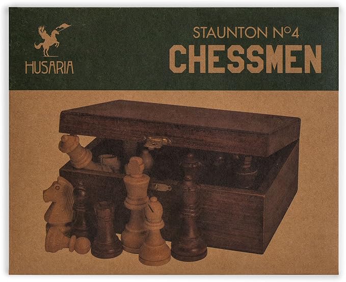 Husaria Staunton Tournament No. 4 Chessmen with 2 Extra Queens and Wooden Box, 3-inch Kings