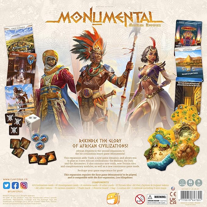 Monumental African Empires Expansion - Civilization & Deckbuilding Board Game, Ages 10+, 1-5 Players, 90-120 Min