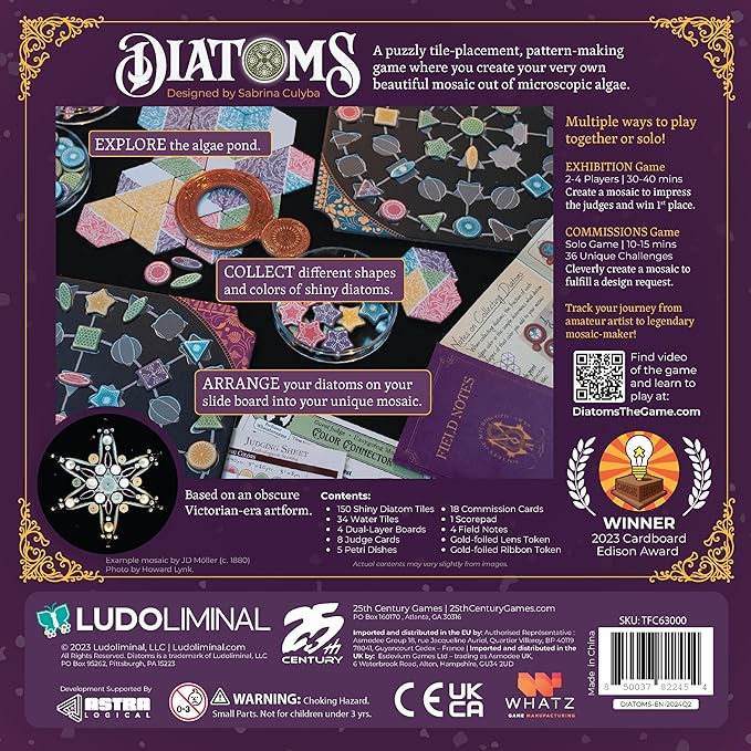 Diatoms, Create Beautiful Mosaics from Microscopic Algae Board Game 1 to 4 Players Mensa Select Winner