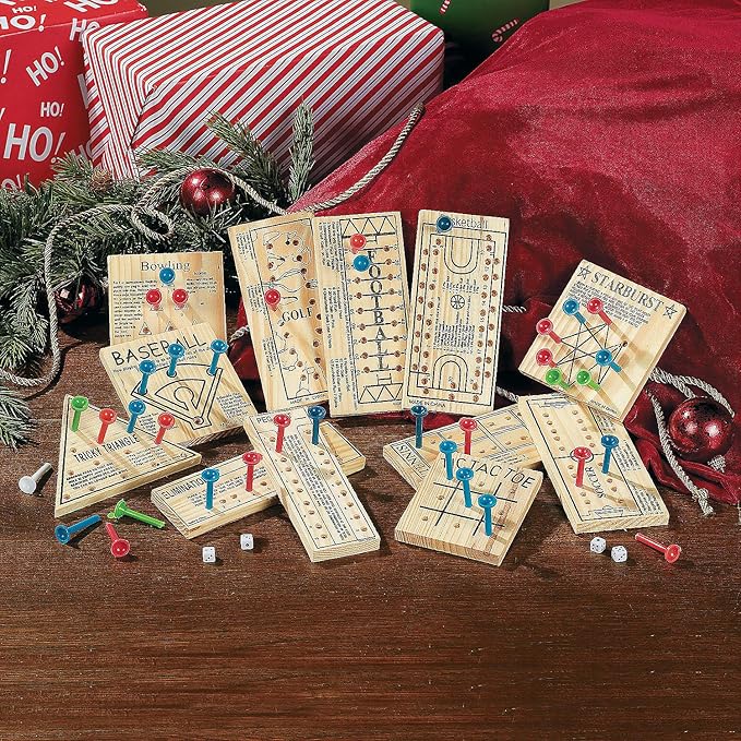 Wooden Peg Board Game Variety Pack - Set of 12 - Variety of Old School and Old Fashioned Games