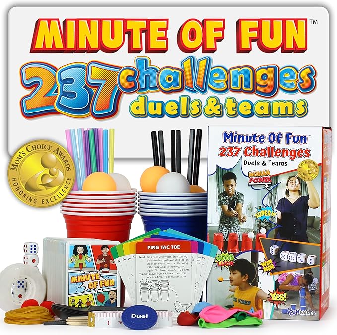 Funwares Minute of Fun Game - Minute to Win It Games for Kids, Adults, Teens, Families, Game Night, Gift for Home, Birthdays, or Travel. 2-12 Players! Original - 237 Challenges