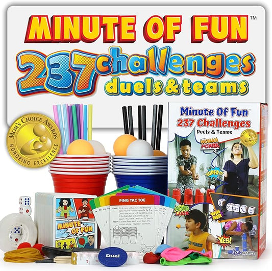 Funwares Minute of Fun Game - Minute to Win It Games for Kids, Adults, Teens, Families, Game Night, Gift for Home, Birthdays, or Travel. 2-12 Players! Original - 237 Challenges