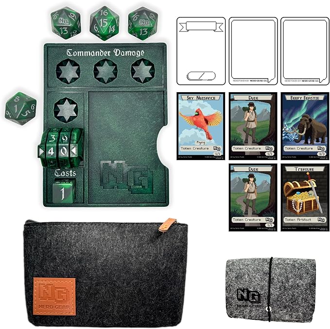 NERD GEAR Commander Essentials Kit - Ultimate Accessory for MTG Commander EDH - MTG Command Zone Tray - Health Counter - Spin Down Dice - Dry Erase Tokens (Midnight Forest)