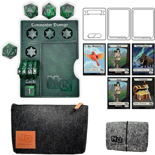 NERD GEAR Commander Essentials Kit - Ultimate Accessory for MTG Commander EDH - MTG Command Zone Tray - Health Counter - Spin Down Dice - Dry Erase Tokens (Midnight Forest)