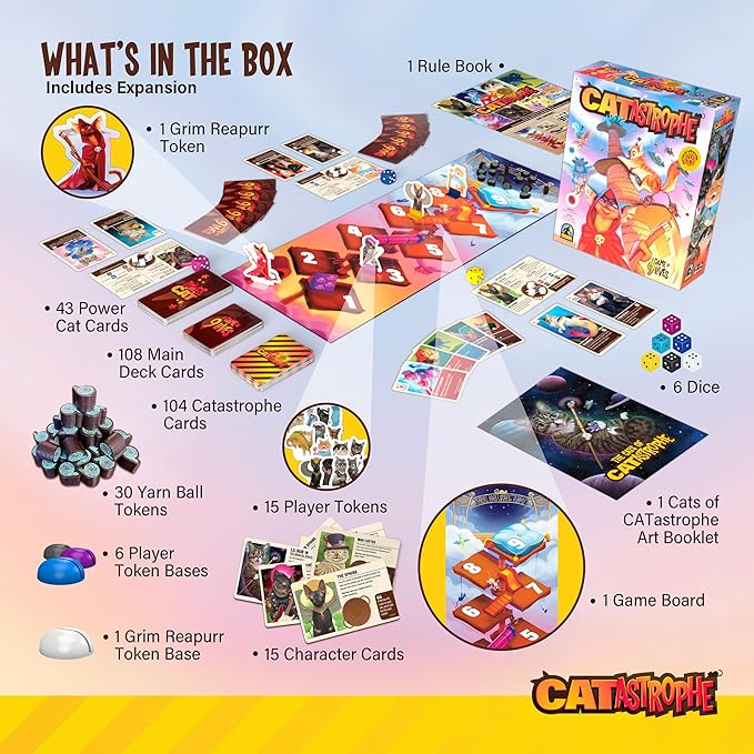 CATastrophe A Game of 9 Lives with Paws Out Expansion Pack! | The Purrfect Board Game for Family Night and Cat Lovers | Ages 10+ | 2-6 Players