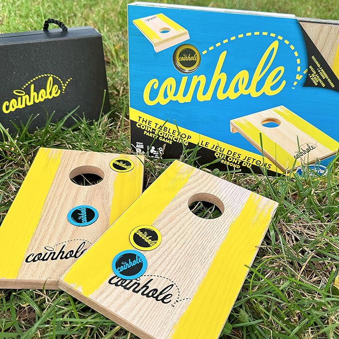 Tabletop Coin Bouncing Party Game | Desktop Cornhole Game Set | 2+ Players, All Ages