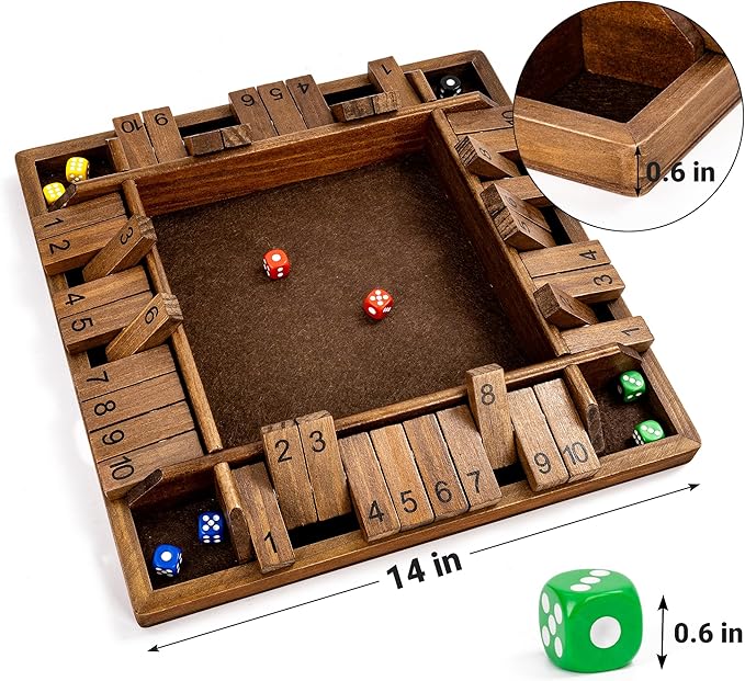 ropoda 14 Inches 4-Way Board Game (2-4 Players) for Kids & Adults [Large Wooden Game, 8 Dice + Rules] Smart Addition Learning Game – Vantage Style