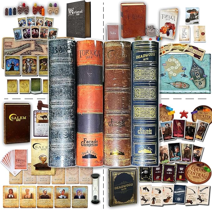 Drawstring Bag Bundle with Bristol 1350, Tortuga 1667, Salem 1692, and Deadwood 1876 Board Games