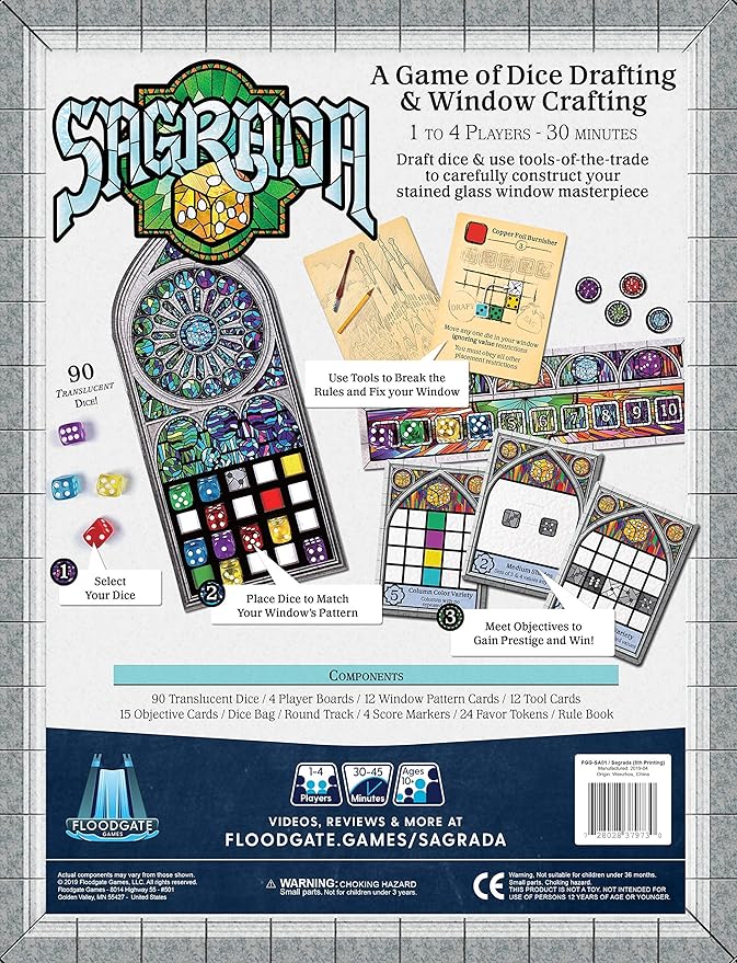 Sagrada Board Game | Family Game for Kids and Adults | Dice Drafting and Placement Strategy Game | Ages 10+ | 1 to 4 Players | by Floodgate Games