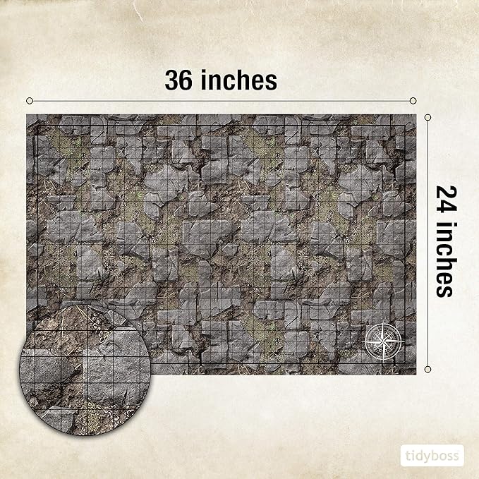 Tidyboss d&d Starter Set | 2 X Double Sides 4 Terrains 24x 36 Game Grid Mat | DND Accessories Includes Dry Erase Markers, Eraser and Clips
