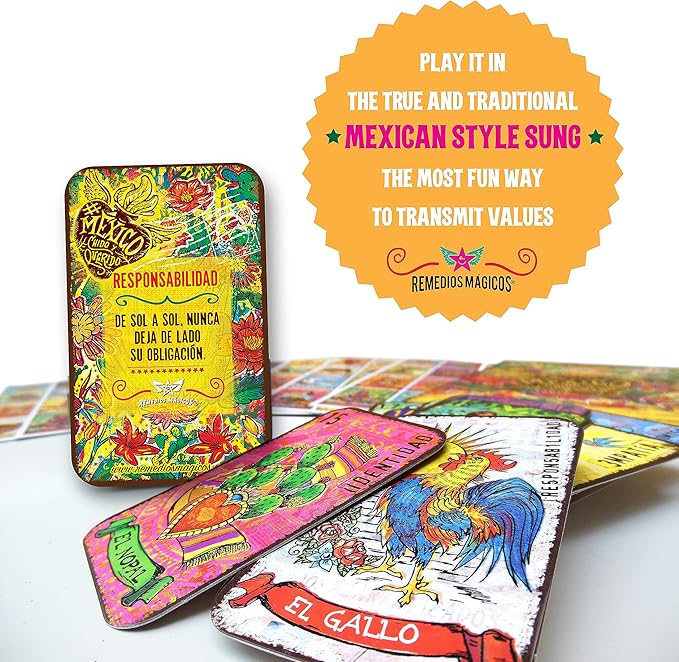 Deluxe Mexican Loteria as seen on Shark Tank México - Mexican Bingo Set - Funniest Way to Learn Values and Spanish (Lotería de Valores Mexicanos de Lujo)