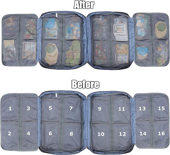 KISLANE Board Game Carrying Case with 18 Pockets for Board Games, Pieces, Tokens, Cards and More, Expandable Board Game Storage Solution for Travel, Party, Gathering