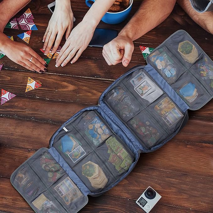KISLANE Board Game Carrying Case with 18 Pockets for Board Games, Pieces, Tokens, Cards and More, Expandable Board Game Storage Solution for Travel, Party, Gathering