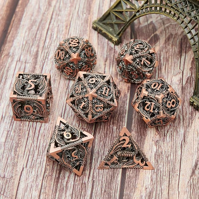 Metal DND Dragon Dice Set Dungeons and Dragons for Role Playing Games (RPG) MTG Pathfinder Tabletop Games(Ancient Red Copper)