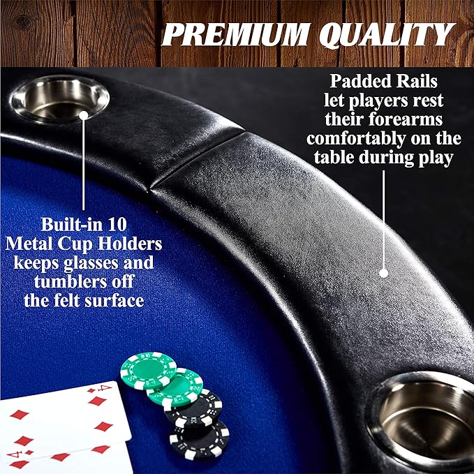 Barrington Poker Multiple Styles Folding Poker Table & Poker Table Top/Dining Table Collection, Durable Padded Rail Tables with Felt Playing Surface, Perfect for Texas Holdem Games