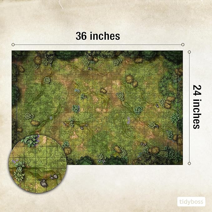 TIDYBOSS Dungeons and Dragons Expansion Pack | 3 X Double Sides 24x 36 Game Grid Mat | 6 Terrains with Lava, Sea, Forest, Cave, Swamp and Desert | Includes 2 x Dry Erase Markers, Eraser and Clips