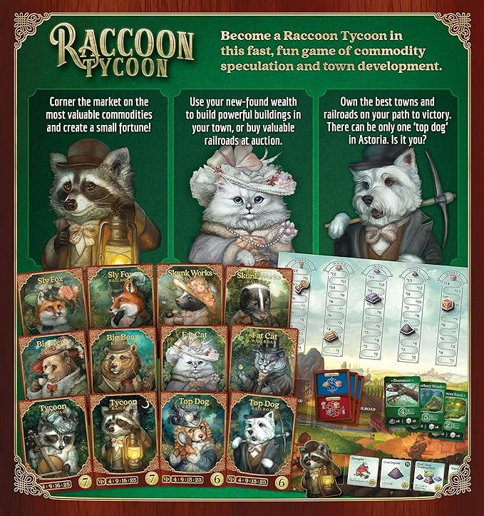 Raccoon Tycoon - Gateway Strategy Board Game for Adults and Family | Fast, Fun, Economic and Set-Collecting Competitive Game | 2-5 Players | Ages 8 and Up | 60-90 Minutes | by Forbidden Games